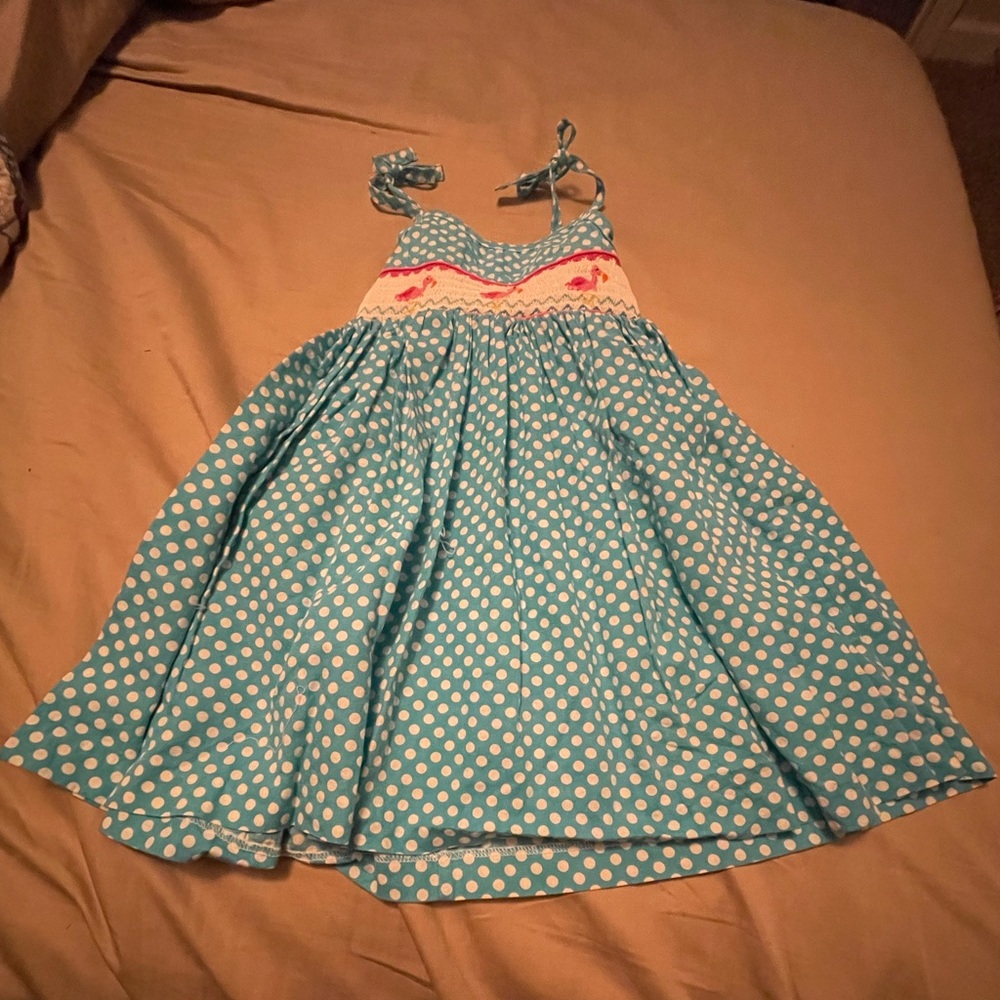 Cute Blue/White Polka Dot Smocked Dress